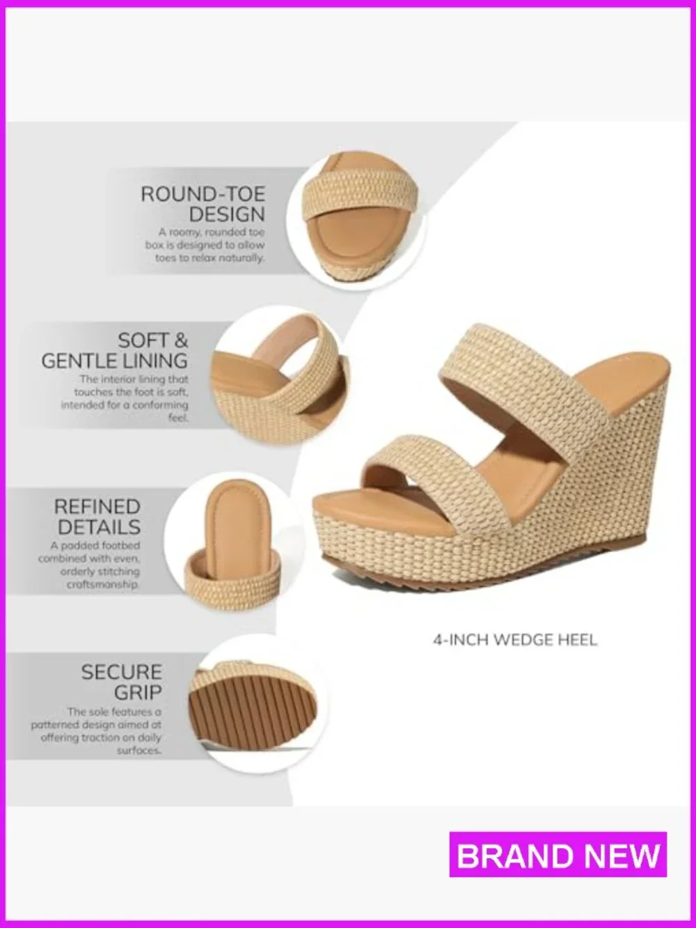 Slip-On Espadrille Wedge Sandals Comfortable Platform Slides Summer Beach